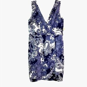 EMMA‎ AND MICHELE PLUS SIZE 12 PAISLEY WHITE NAVY BLUE SUMMER SHIFT DRESS NWT